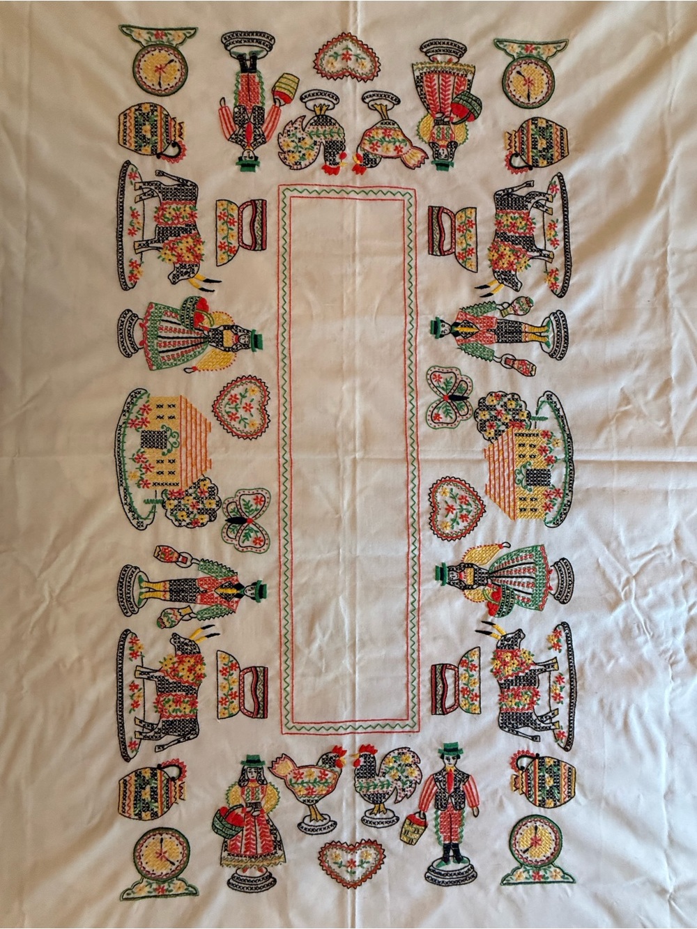 Vintage Hand Embroidered Folk Art Tablecloth Scandinavian Style 58x77